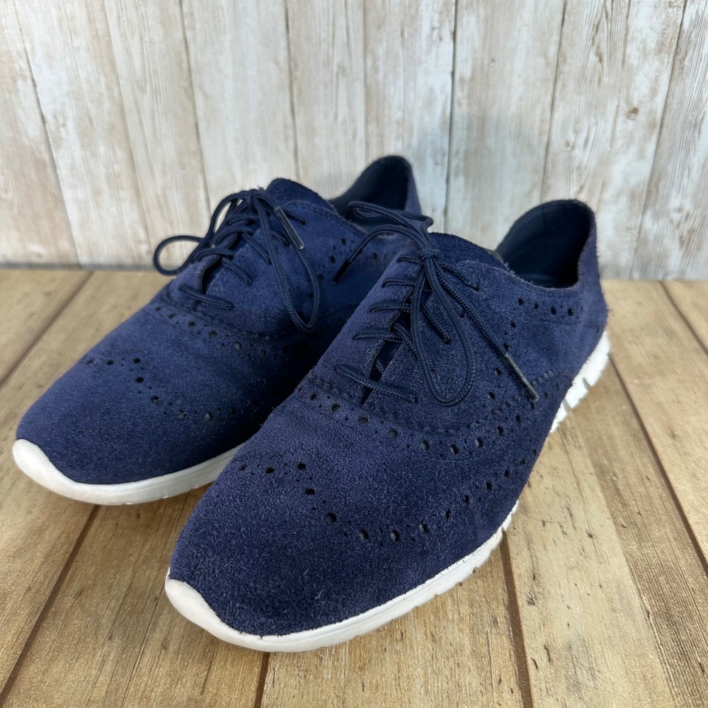 Cole Haan Grand OS Navy Blue Suede Wingtip Oxford Sneakers‎ Womens Size 8B